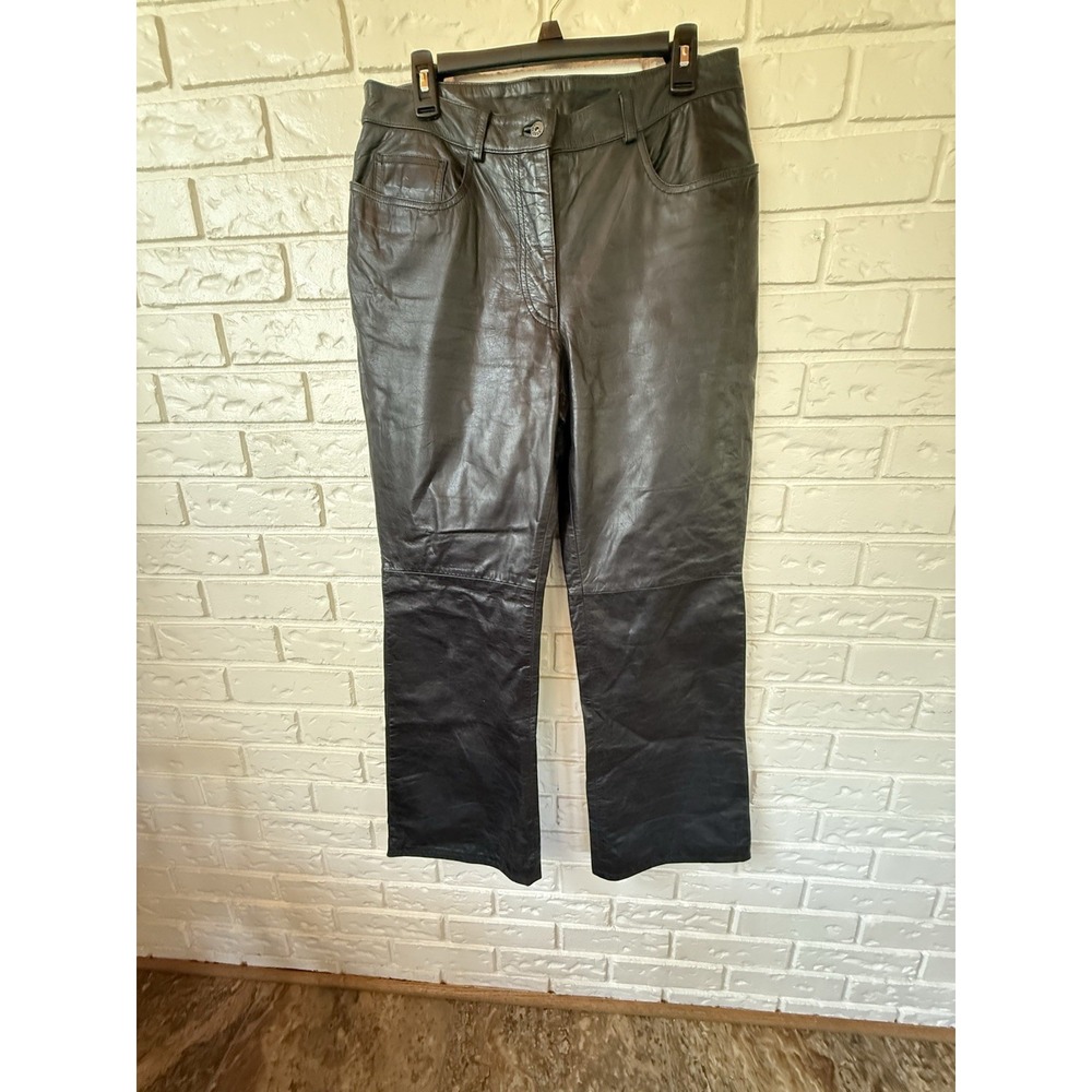 VTG Express World Black Leather Pants Sz 11/12 High Rise Straight Leg